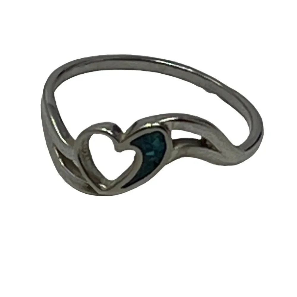 Womens Heart Ring Blue Stone‎ Silver Tone Fashion Size 8 1/2